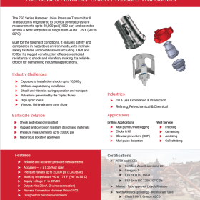 Hazardous Location Pressure Transducer with Hammer Union Connection